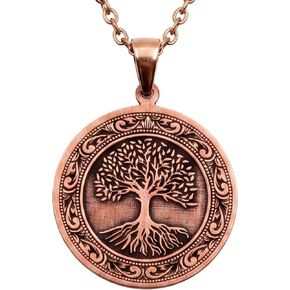 Tree of Life Pure Copper Pendant Necklace, Engraved Round Medallion (1.2"), 20.5" Stainless Steel Chain, Gift-Boxed | Aspendos in Saudi Arabia