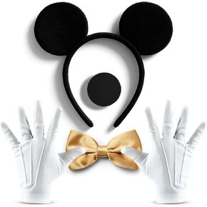 Men's Classic Mouse Costume Accessory Kit, Black Ears Headband, Sponge Nose, Gold Bow Tie and White Gloves Costume Set for Adult Halloween Theme Party Cosplay Birthday Parties in Saudi Arabia