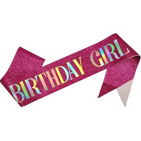 Birthday Sash for Women, Happy Birthday Girl Sash with Sparkling Glitter Powder Finish, Hot Pink Birthday Sash for Her, Party Decorations for 16th 18th 21st 30th 40th 50th Birthday in Saudi Arabia