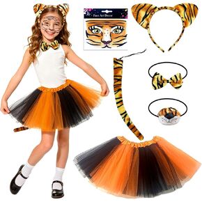 6 Pcs Tiger Costume Set for Girls and Kid Tiger Headband Tail Nose Bow Tie Tutus Skirt Face Sticker Fun Animal Costumes Fancy Dress for Halloween Cosplay Party in Saudi Arabia