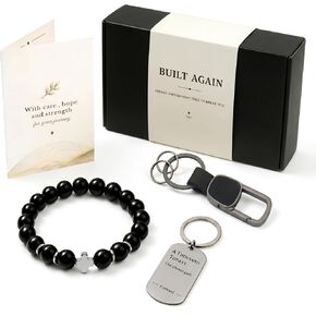 Sobriety Gifts for Men, Sober Gift Set for Recovery Milestones and Sobriety Anniversaries, 1 Year Sober Celebration Gift with Bracelet, Keychain, Engraved Tag and Greeting Card in Premium Gift Box in Kuwait