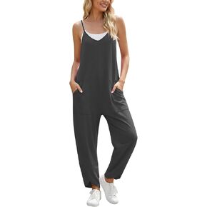 Jouica Jumpsuits for Women V Neck Sleeveless Adjustable Spaghetti Straps Pockets Wrap Hem Summer Vacation Travel Beach Wear in Saudi Arabia