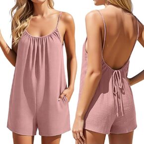 AELSON Womens Backless Rompers Summer Casual Sleeveless Spaghetti Strap Jumpsuit Shorts 2026 Beach Vacation Outfits in Saudi Arabia