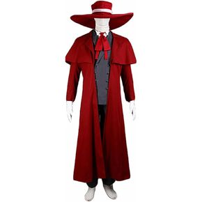 Weixu Men Cosplay Costume Red Long Trench Uniform Suit with Hat Halloween Party Outfit in Saudi Arabia