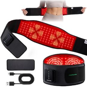 Medisana Cordless Red Light Therapy for Body, 660nm & 850nm Infrared Belt with 348 LEDs, FSA - HSA Eligible 3 Modes & 3 Heat Levels & 3 Vibration, 5000mAh Back Massager for Back Pain Relief in Saudi Arabia