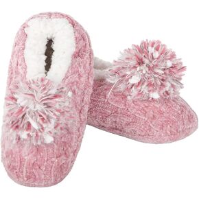 MeMoi Women's Plush Pom-Pom Chenille Cable Knit Slippers in Kuwait