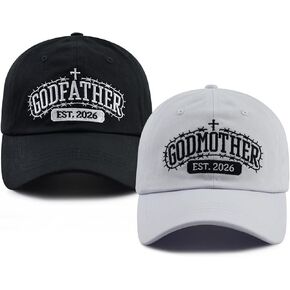 2 PCS Godfather and Godmother EST 2026 Hat for Men Women, Funny Adjustable Cotton Embroidery Godparent Baseball Cap in Saudi Arabia
