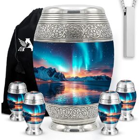 Set of 6 Cremation Urns for Human Ashes Includes 1 Large Urn with 4 Small Keepsakes & 1 Silver Necklace - Horse in Saudi Arabia