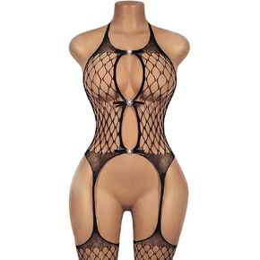 Women Fishnet Bodystocking Attached Mesh Bodysuit Lingerie Tights Full Body See Through Jumpsuit in Kuwait
