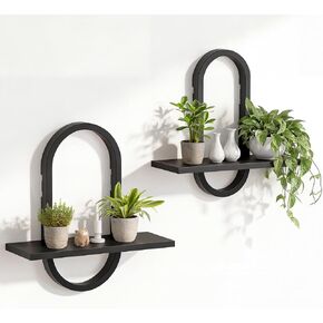 KALYLOC Floating Shelves for Wall, Hanging Shelves Wall Shelf for Plants, Decorative Wall Mounted Shelves for Living Room Bedroom Bathroom Home Office Kitchen, Black Wood Set of 2 in Saudi Arabia