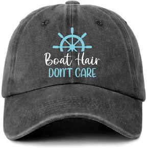 Funny Boating Hats Boat Hair Don't Care Printed Cotton Adjustable Baseball Caps Women's Distressed Washed Black Baseball Hats Trendy Birthday Gifts for Dad Grandpa Friend Neighbor Fisherman in Saudi Arabia