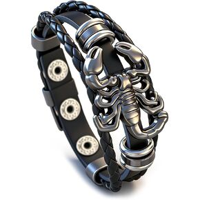 Unisex Adjustable Leather Cuff Bracelet, Multi Layer Braided Wristband with Scorpion Charm, Vintage Retro Rock Biker Jewelry for Women Men in Kuwait