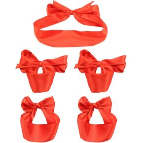 Satin Eye Mask Comfortable Blindfold with 4 pcs Ribbon Ankle Wrist Straps for Women Men (Red) in Saudi Arabia