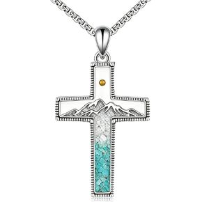 Cross Necklace 925 Sterling Silver Opal/Turquoise Cross Pendant Necklace Christian Religous Jewelry Gifts for Women Her,with Stainless Steel Chain in Saudi Arabia