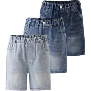 3 Packs Girls' Denim Shorts High Waist Straight Leg Elastic Waist Casual Loose Shorts for Summer Outfit 3-14Y in Saudi Arabia