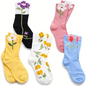 5 Pairs Cute Womens Socks Vintage Flower Socks Cottage Core Floral Sock Fun Sock Vintage Clothes for Women in Saudi Arabia