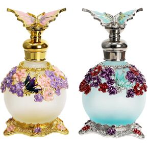 2 Pack Empty Perfume Bottle, 25ml Vintage Butterfly Glass Perfume Bottle, Fancy Refillable Decorative Bottles for Essential Oils, Girls Women Gift for Dresser Table Decor in Saudi Arabia