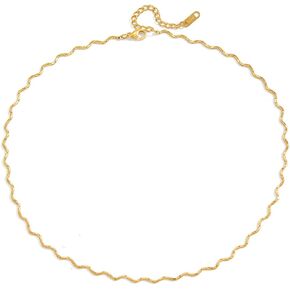 Gold Wavy Chain Necklace for Women - Minimalist Dainty Gold Necklace, Golden Hour Sun Ripple Necklace in Saudi Arabia