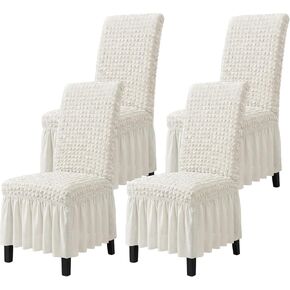 Dining Chair Covers with Ruffled Skirt, Stretch Chair Slipcovers Set of 6, Spandex Parson Dorm Chair Slipcovers Protectors for Kitchen Wedding Party Banquet (Beige) in Saudi Arabia