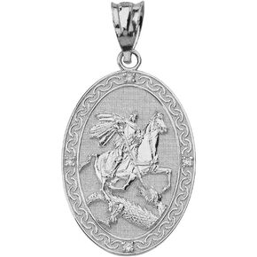Fine 925 Sterling Silver Saint George Slaying the Dragon Oval Medal CZ Pendant (Small) in Saudi Arabia