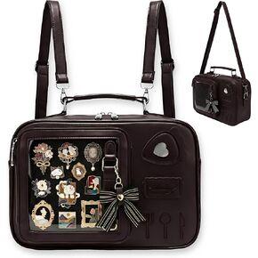Ita Bag Crossbody Backpack with Insert, Lolita TV Shape Clear Window Pin Display Bag, Convertible PU Leather Kawaii Anime Shoulder Bag for Women, Teen Girls & Comic-Cons - Brown in Saudi Arabia