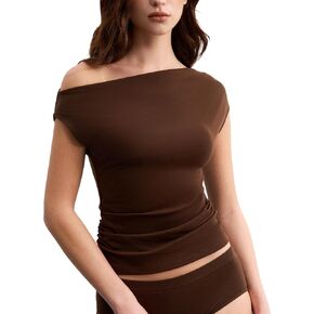 Women's Ultra-Lightweight Tencel Wool Off The Shoulder Tops Y2K Going Out Top Asymmetrical Shirts Summer Fashion Clothing in Saudi Arabia