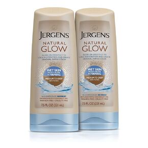 Jergens Natural Glow +FIRMING In-shower Self Tanner Lotion, Sunless Tanning for Medium to Deep Skin Tone, Anti Cellulite Firming Body Lotion, for Gradual and Natural-Looking Fake Tan, 7.5 Ounce in Kuwait