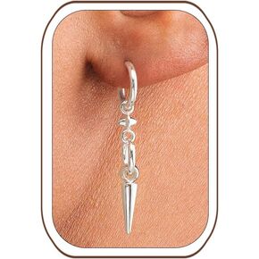 Earrings for Men - Stainless Steel Spike Dangle Hoop Earrings for Women, Hypoallergenic Cartilage Punk Earring Hoops with 925 Sterling Silver Posts for Sensitive Ear (Gold/Steel Gray) in Saudi Arabia