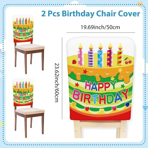TRBSXRT 2 Pcs Birthday Chair Cover for Classroom, Cute Birthday Party Seat Cover Birthday Party Decorations for School Office Home in Saudi Arabia