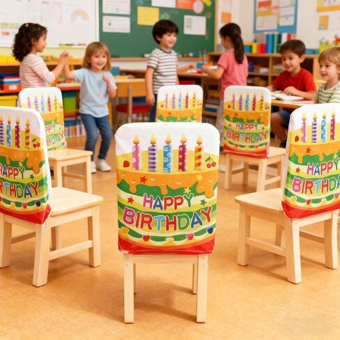 TRBSXRT 2 Pcs Birthday Chair Cover for Classroom, Cute Birthday Party Seat Cover Birthday Party Decorations for School Office Home in Saudi Arabia