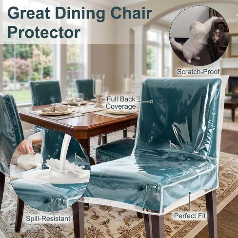 4pcs Plastic Chair Covers Chairs Cover for Dining Plastic Dining Chair Covers W21 x D18 Chairs diing chairss Cover Set of 4 Protector from Cat Scratch, Dust, Pet Hair,Spill in Kuwait
