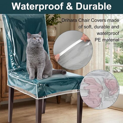 4pcs Plastic Chair Covers Chairs Cover for Dining Plastic Dining Chair Covers W21 x D18 Chairs diing chairss Cover Set of 4 Protector from Cat Scratch, Dust, Pet Hair,Spill in Kuwait