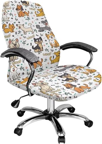 Office Chair Cover, Dog Stretch Waterproof Office Chair Covers Dust-Proof Non-Slip Chair Slipcover for Armrest Chair Rotating Chair Home Decor in Saudi Arabia