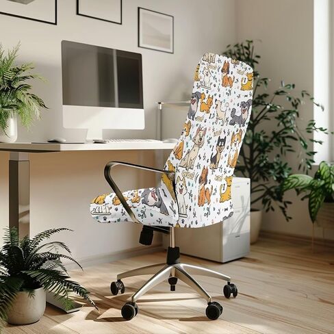 Office Chair Cover, Dog Stretch Waterproof Office Chair Covers Dust-Proof Non-Slip Chair Slipcover for Armrest Chair Rotating Chair Home Decor in Saudi Arabia
