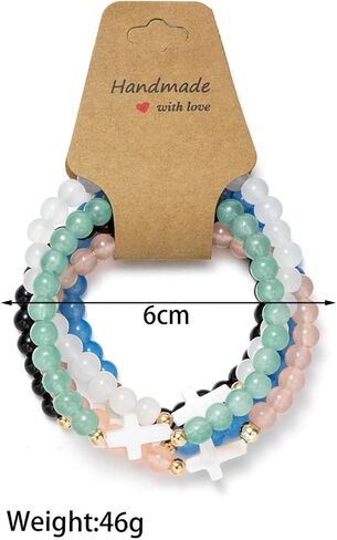 5Pcs Set Cross Beaded Crystal Turquoise Colorful Stretch Bracelet Christian Matching Strand Bracelet for Women Holiday Bohemian Boho Jewelry Multilayered Handmade in Kuwait