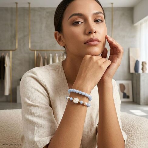 RITIM Handmade Rose & Aquamarine Crystal Healing Bracelet for Women Stretchy Chakra Beaded Bracelet with Freshwater Pearls & Gold Accents Calming Anti-Anxiety Spiritual Jewelry, Bracelet for Her in Saudi Arabia