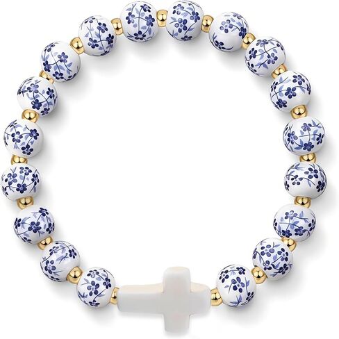 Cross Bracelet for Women - Christian Cross Beaded Bracelet Religious Jewelry for Women, Catholic Confirmation Gifts Inspirational Stretch with Charm, Meaningful Confirmation Jewelry Gifts in Kuwait