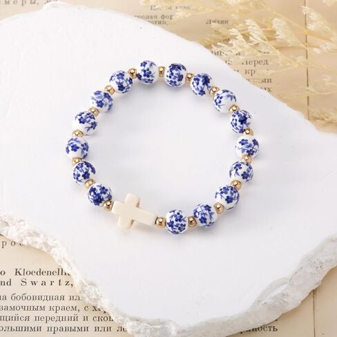 Cross Bracelet for Women - Christian Cross Beaded Bracelet Religious Jewelry for Women, Catholic Confirmation Gifts Inspirational Stretch with Charm, Meaningful Confirmation Jewelry Gifts in Kuwait