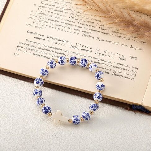 Cross Bracelet for Women - Christian Cross Beaded Bracelet Religious Jewelry for Women, Catholic Confirmation Gifts Inspirational Stretch with Charm, Meaningful Confirmation Jewelry Gifts in Kuwait