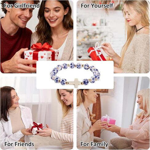Cross Bracelet for Women - Christian Cross Beaded Bracelet Religious Jewelry for Women, Catholic Confirmation Gifts Inspirational Stretch with Charm, Meaningful Confirmation Jewelry Gifts in Kuwait