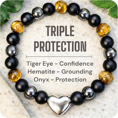 Protection Bracelet for Men & Women – Tiger Eye, Black Tourmaline & Hematite Bracelet for Anxiety Relief, Positive Energy & Grounding, Spiritual Crystal Jewelry, Fathers Day Gift for Dad & Husband in Saudi Arabia