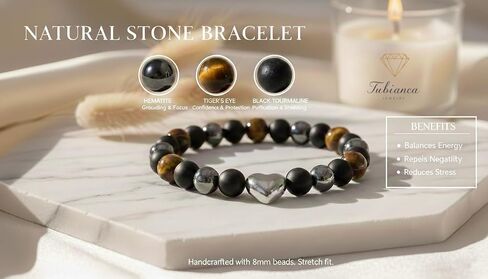 Protection Bracelet for Men & Women – Tiger Eye, Black Tourmaline & Hematite Bracelet for Anxiety Relief, Positive Energy & Grounding, Spiritual Crystal Jewelry, Fathers Day Gift for Dad & Husband in Saudi Arabia