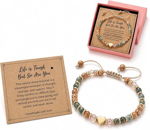 Inspirational Bracelets for Women with Premium Pink Gift Box, Natural Stone Healing Beaded Bracelet, Adjustable Inspirational Encouragement Gift for Women in Saudi Arabia