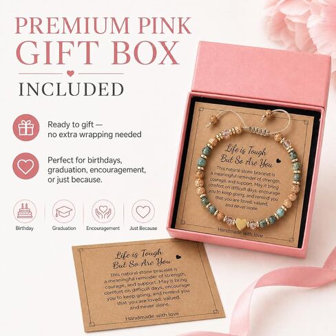 Inspirational Bracelets for Women with Premium Pink Gift Box, Natural Stone Healing Beaded Bracelet, Adjustable Inspirational Encouragement Gift for Women in Saudi Arabia