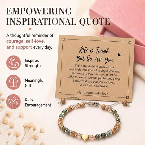 Inspirational Bracelets for Women with Premium Pink Gift Box, Natural Stone Healing Beaded Bracelet, Adjustable Inspirational Encouragement Gift for Women in Saudi Arabia