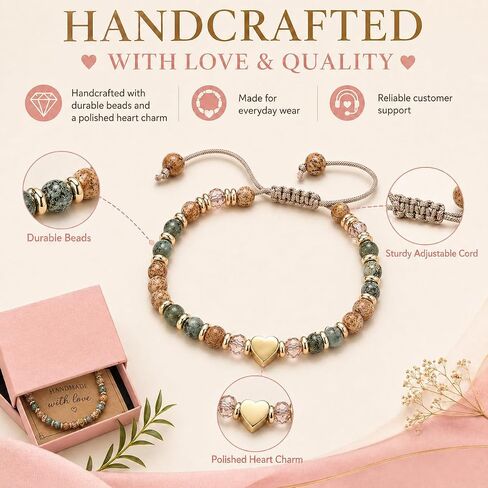 Inspirational Bracelets for Women with Premium Pink Gift Box, Natural Stone Healing Beaded Bracelet, Adjustable Inspirational Encouragement Gift for Women in Saudi Arabia