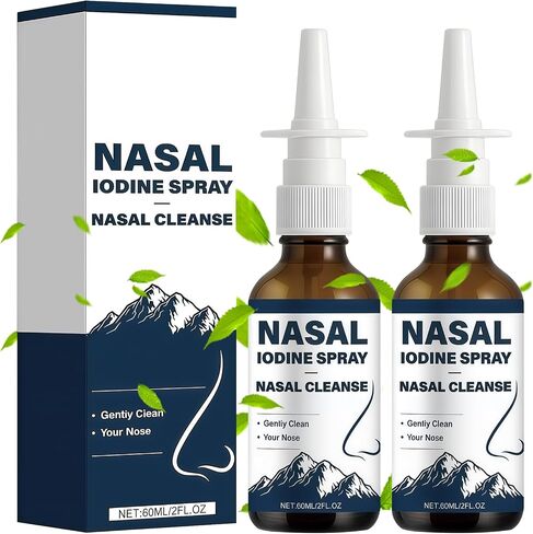 KLIFE 2Pcs Iodine Nasal Spray, Daily Nasal Cleanse & Care Mist, Iodine & Fulvic Acid Non-Medicated, Fine Mist Nasal Spray for Travel & Daily Use in Saudi Arabia