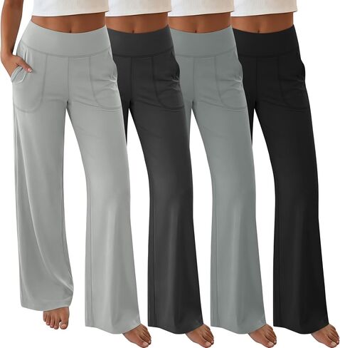Neer 4 Pack المرأة واسعة الساق اليوغا السراويل مع جيوب تمتد فضفاضة عادية صالة تجريب فستان السراويل مرونة الخصر Sweatpants in Kuwait
