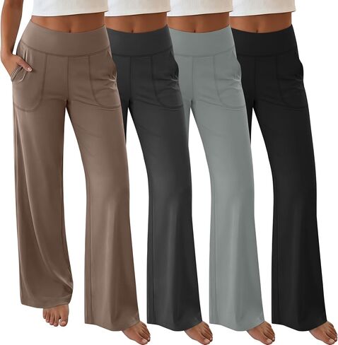Neer 4 Pack المرأة واسعة الساق اليوغا السراويل مع جيوب تمتد فضفاضة عادية صالة تجريب فستان السراويل مرونة الخصر Sweatpants in Kuwait