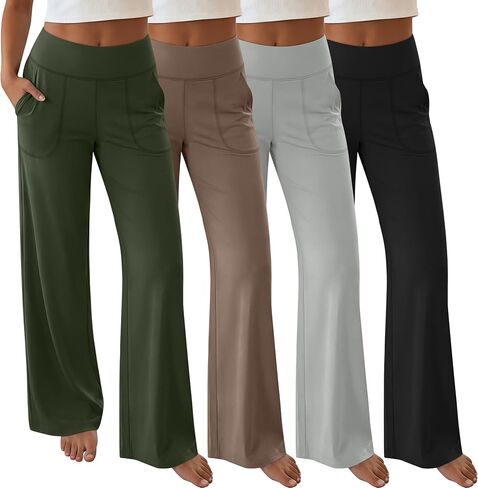 Neer 4 Pack المرأة واسعة الساق اليوغا السراويل مع جيوب تمتد فضفاضة عادية صالة تجريب فستان السراويل مرونة الخصر Sweatpants in Kuwait